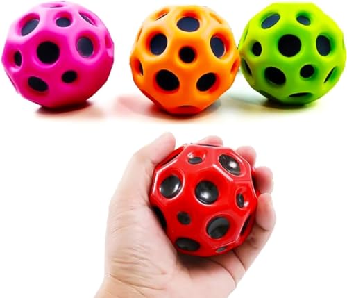 Image of MF Super Bouncy Rubber Moon Ball Toy for Kids and Adults with Craters - High Bounce, Textured Grip, Perfect for Playtime Fun - Soft Foam Ball (Pack of 1) Multicolor.