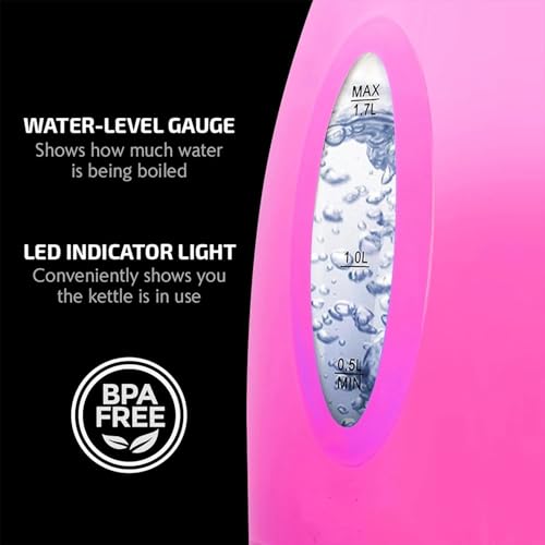 OVENTE Electric Kettle, 1.7L Fast Boiling Water Heater for Coffee or Tea, BPA Free with Water Level Gauge, Auto Shut-Off, Boil-Dry Protection, Indicator Light and Removable Filter, Pink KP72P