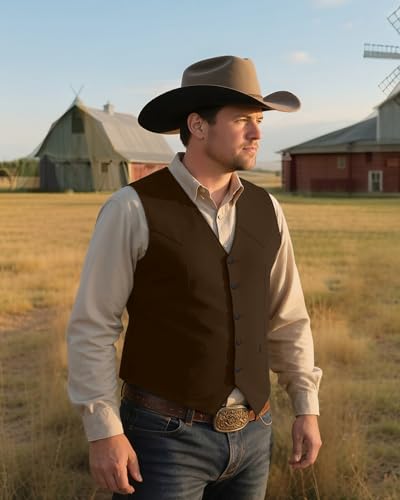 Men's Suede Leather Vest, Big and Tall Western Cowboy Waistcoat Suit Vest2