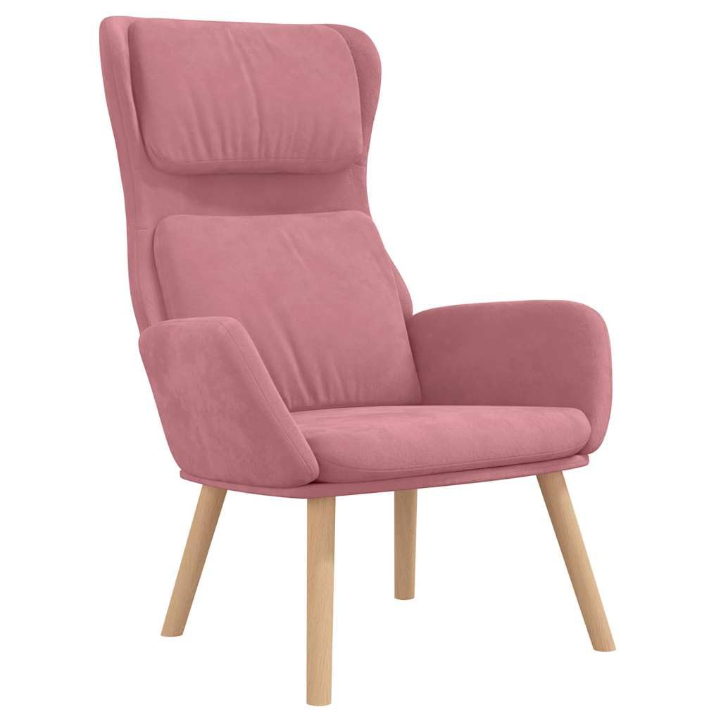 Sillón relax de terciopelo rosa, 70 x 77 x 98 cm, con patas de madera de goma, cómodo sillón lounge para salón y dormitorio, cómodo sillón de lectura con capacidad de carga de 110 kg