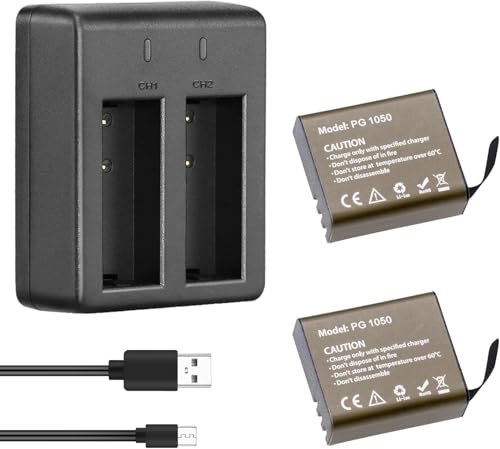 AKASO 2 x 1050mAh Rechargeable Action Camera Battery with USB Dual Charger for AKASO EK7000/EK7000 Pro/Brave 4 Action Camera