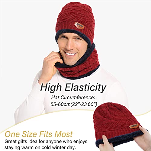 Conjunto de 2 peças de gorro de inverno masculino, conjunto de cachecol de tricô quente, gorro gross