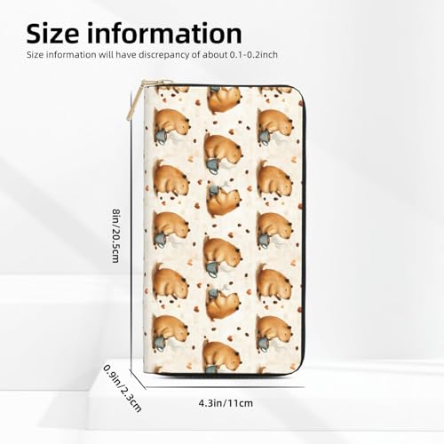 Leather Thin Slim Wallets for Women Men - Fashion Coffee Capybara Print Card Wallet Holder with Zipper2