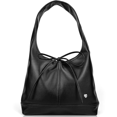 Women's Tote Bag with Bow Casual PU Leather Shoulder Bag Underarm Satchel and Clutch Purse