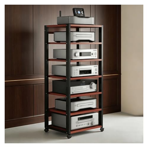 7 Niveaux Meuble HiFi, Meuble Imprimante avec roulettes Et Étagères De Rangement Support Multimédia avec Hauteur Réglable pour Bureau À Domicile Et...