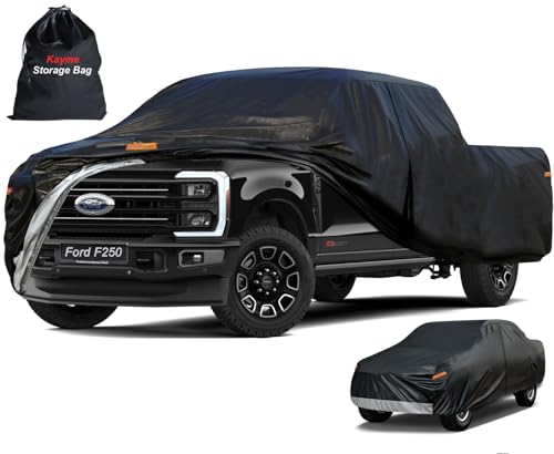 Image of Kayme Truck Cover Custom Fit Ford F-250(1999-2025) Super Cab Long Bed. Full Exterior Heavy Duty Outdoor Pickup Truck Car Cover Waterproof All Weather.Car Tarp for Wind Sun Dust Protection.Black