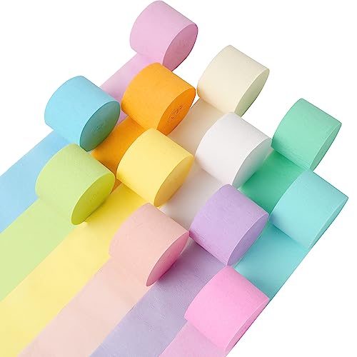 12 Rolls Crepe Paper Streamers 12 Colors Pastel Streamers Party Decorations for Birthday Party Baby Shower Wedding Bachelorette Party Rainbow Party Colorful Party