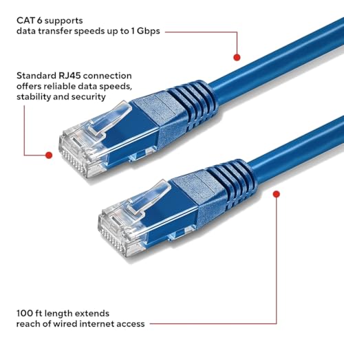 Cable Ethernet Staples TECH CAT-6 100 ft RJ45 Azul miniatura 3