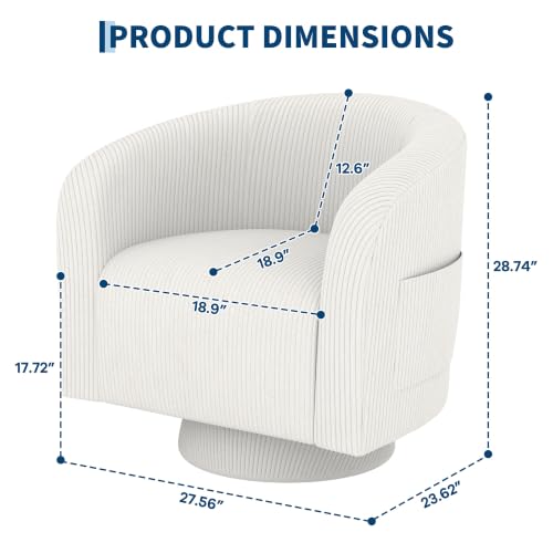 Garvee Swivel Accent Chair Upholstered Corduroy Barrel Chair with 360 Degree Swivel Engineered Wood Base Round Armchair for Living Room Bedroom Reading Room(Beige) - Image 2