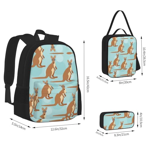 Funny For Kangaroo Zoo Print 3-Piece Set Backpack, Lunch Bag And Pencil Case, For Travel, College, And Daily Use4