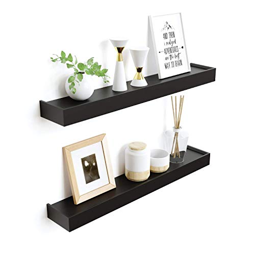 Ballucci Modern Floating Shelves 24", Set of 2 Wood Wall Mount Ledges for Nursery, Living Room, Bathroom, Kitchen, Office, Black