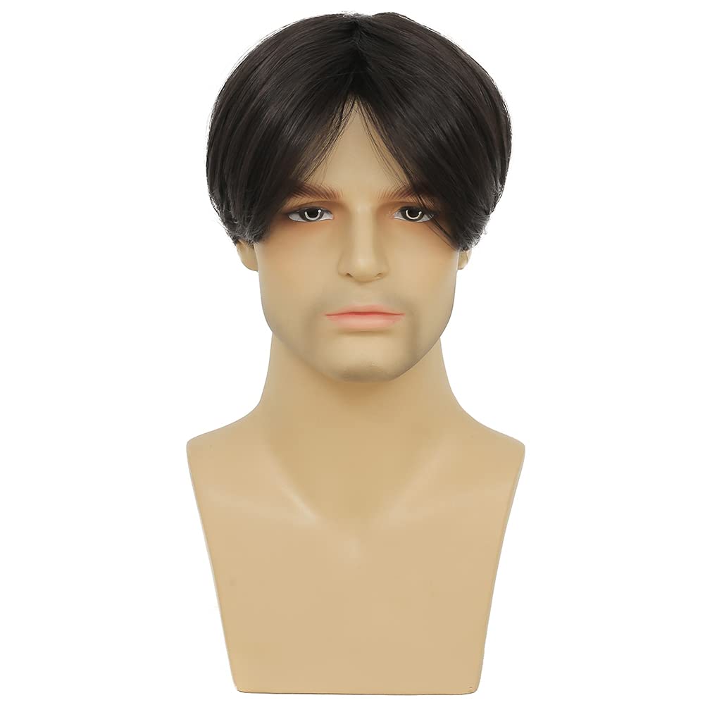 kaneles mens short black straight wigs natural middle part synthetic hair daily cosplay costume fluffy wig(black)