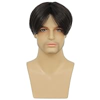 Vista 20 de Kaneles Peluca corta gris de repuesto sintético para hombre, disfraz de Halloween, cabello natural suave en capas (gris)