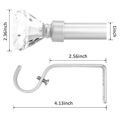 Orger 1 Inch Diameter Decorative Crystal Curtain Rod With Diamond Designed Finials, Single Drapery Rod Adjustabe Length From 22" Extends To 42", Satin Nickel Window Treatment Rod For Home Decor #TOP3