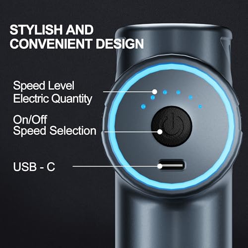 Image of LEERCON Small Massage Gun Handheld Deep Tissue Massager Gun for Pain Relief- 6 Speeds, 4 Heads, Ideal Gift for Men & Women (Blue)