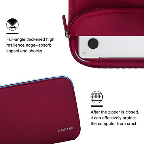 Auleep 13-14 Inch Laptop Sleeves, Neoprene Notebook Computer Pocket Tablet Carrying Sleeve/ Water-Resistant Compatible Laptop Sleeve For Acer/Asus/Dell/Lenovo/Hp, Wine Red #TOP3