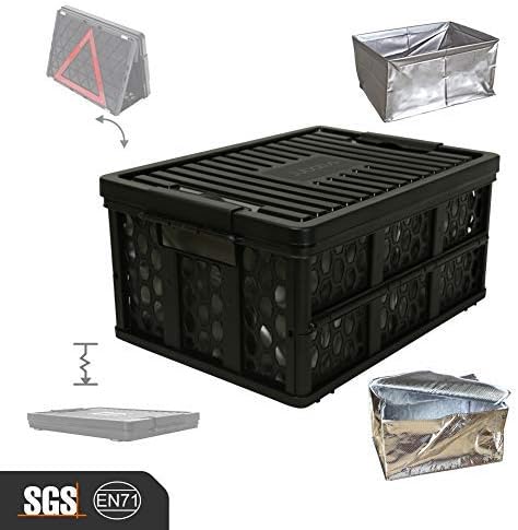 Jubatus Car Trunk Organizer and Storage Box Organizer with Lid, Cooler Bag and Waterproof Bag Collapsible Organizer for Cars, Garage, Home or Garden, Black