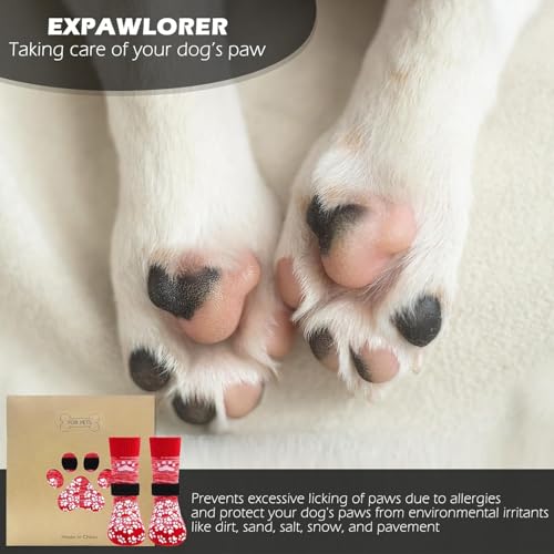EXPAWLORER Anti Slip Dog Socks to Prevent Licking Paws, Dog Shoes for Hot Pavement, Dog Booties for Small Medium Large Senior Dogs, Traction Control Boots & Paw Protectors for Hardwood Floors by EXPAWLORER - Image 3