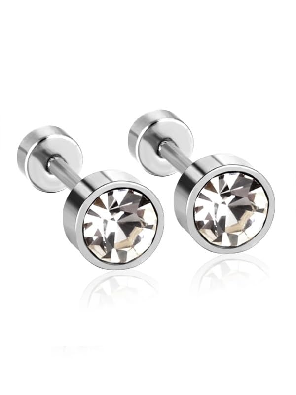 styledose Cubic Zirconia Stud Earrings in Surgical Steel for Men and Boy's-picture-29