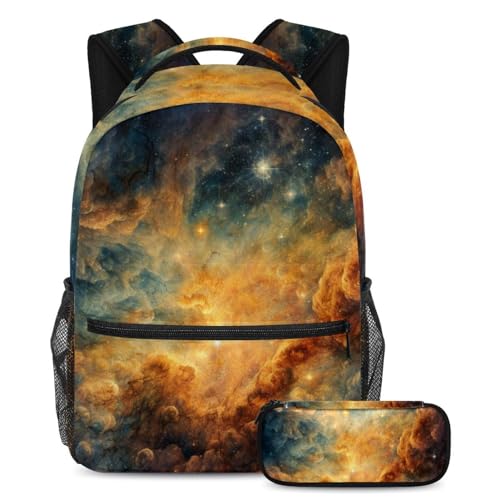 Sac à dos d'étudiant motif galaxie jaune pour lycée et université