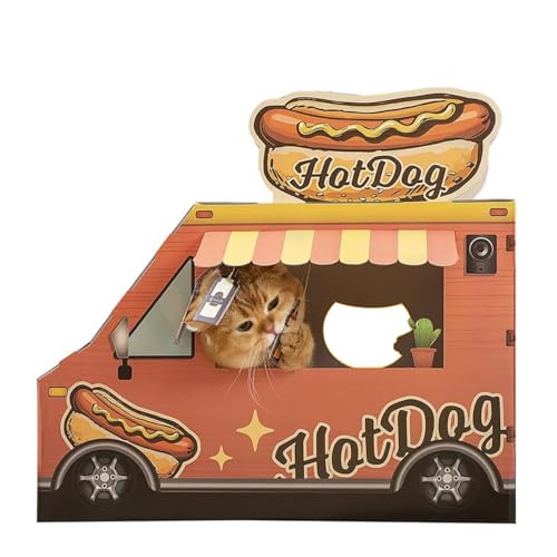 SMILE PAWS Cat Beds for Indoor Cats, Cardboard Cat House with Scratchers, Hot Dog Truck, Large Sturdy Cat Furniture Condo Cave Tent, Easy to Assemble Pet Toys Accessories Stuffs, Bunny Small Animals