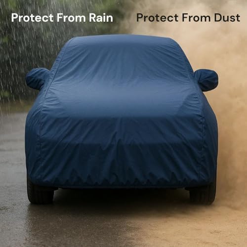 Image of Car Body Cover Compatible with Maruti Suzuki S-Cross | Water, Dust & UV Protection | Mirror Pockets | Elastic Grip | Triple Stitch S-Cross Car Cover (Blue)