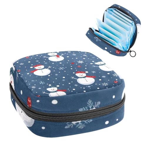 Sanitary Napkin Storage Bag for Feminine Pads, First Period Kit for Women, Merry Christmas Snowman Portable Menstrual Period Sanitary Pouch