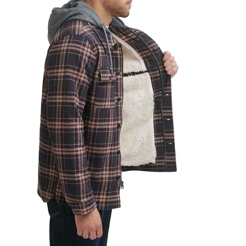 Image of Levi's mens Plaid Sherpa Lined Hooded Shirt Jacket (Regular & Big & Tall Sizes)