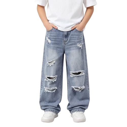Pantalones vaqueros para niños de corte recto y mezclilla lavada casual 3