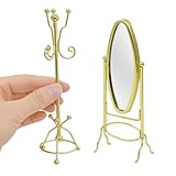 iLAND Dollhouse Furniture on 1:12 Scale, Dollhouse Coat Rack & Full Length Mirror (Golden Color)