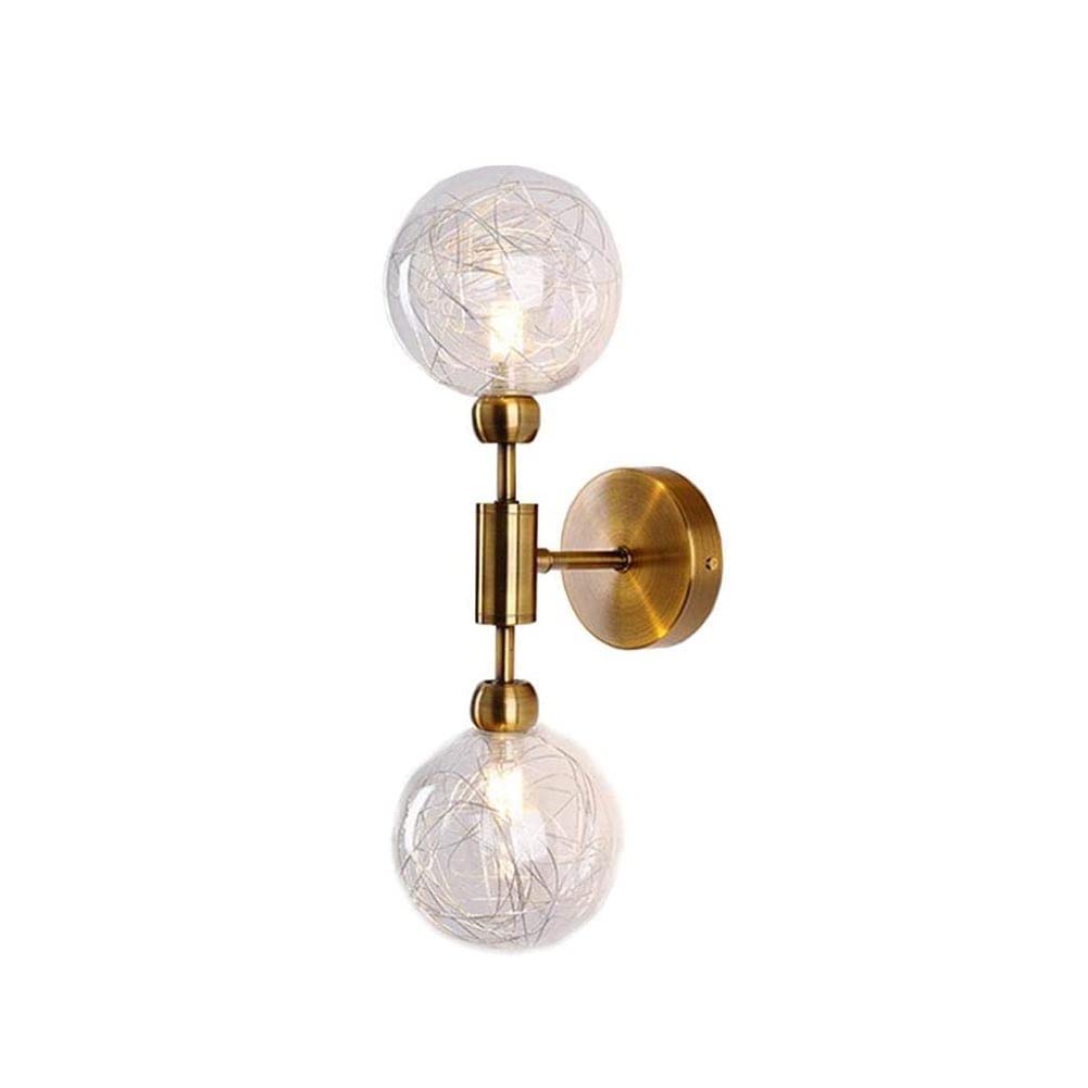 IUokLU Wall Sconce Light Fixture 2PCS Corridor Lamp Retro Wrought Wall Lamp Glass Lampshade Suitable for Restaurant Aisle Wall Lamp(Gold-2head)