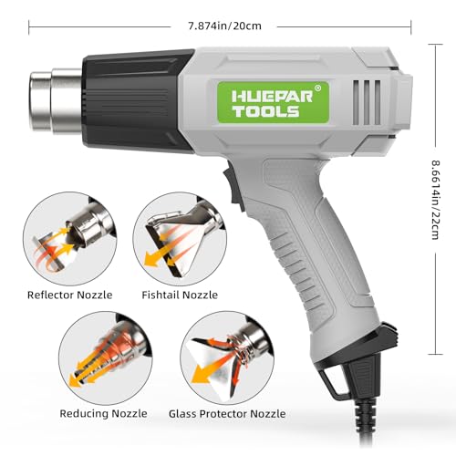 Huepar Tools Heat Gun, Professional Hot Air Gun Kit Dual Temperature 400℃/550℃, 4 Nozzles, Overload Protection, 1.5s Fast Heating, Heat Gun Paint Stripping, Crafts, Shrink, Wrapping,Gift for Women,Men 3 Huepar Tools Heat Gun, Professional Hot Air Gun Kit Dual Temperature 400℃/550℃, 4 Nozzles, Overload Protection, 1.5s Fast Heating, Heat Gun Paint Stripping, Crafts, Shrink, Wrapping,Gift for Women,Men - Image 3