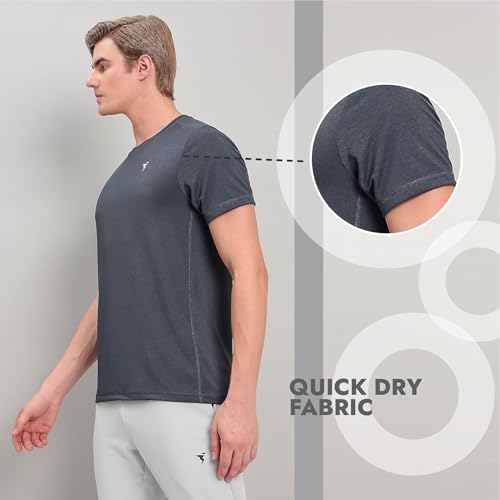 Image of TECHNOSPORT Men's Slim Fit Polyester Activewear Sports T-Shirt with Moisture-Wicking Comfort for Workout, Running & Gym