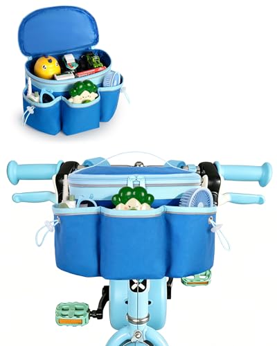 Marscamd Kids Front Bike Basket with Exterior Pockets Bicycle Basket Blue