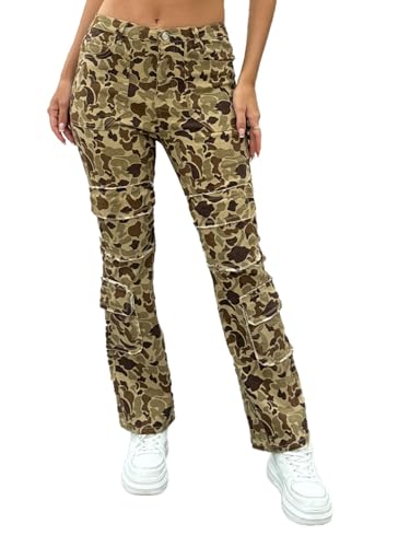 Low Waisted Women Jeans Pants Slim-Fit Stretchy Camouflage Multi-Pocket Boyfriend Y2k Denim Pants2