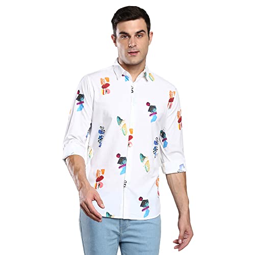 Image of Dennis Lingo Men's Printed Slim Fit Satin Casual Shirt with Spread Collar & Full Sleeves