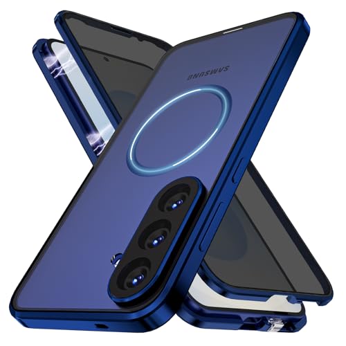 Étui métal magnétique pour Samsung S25 FE coque Privacy en verre trempé bleu premium