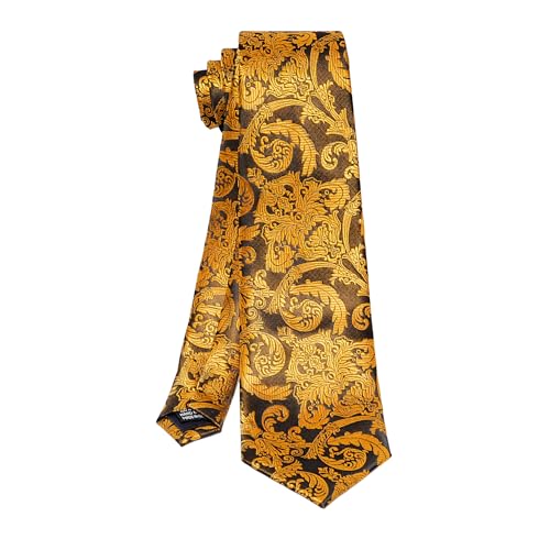 Image of 5PCS Tie and Pocket Square for Men, Silk Necktie and Handkerchief Cufflinks with Gold Ring and Lapel Pin Set