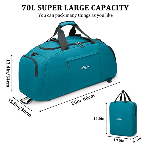 G4Free 70L Large 3-Way Duffle Backpack Gym Bag with Shoe Compartment Lightweight Waterproof Foldable Sports Duffel Bag Travel Backpack Luggage (Green)4