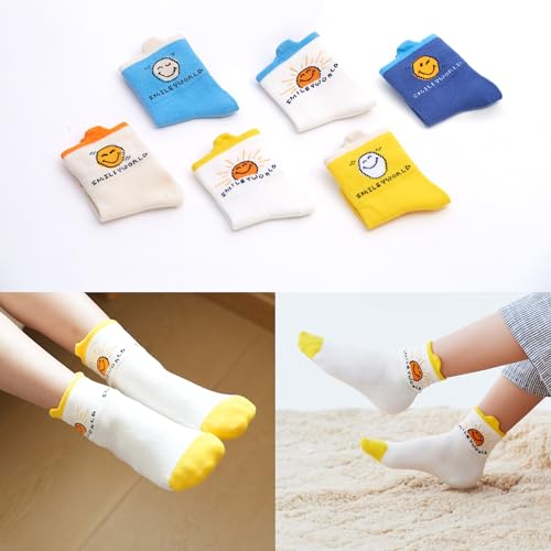 Image of SMILEYWORLD Kids Crew Socks for Toddler Boys & Girls 1-5 Years, Soft Cotton Fun Comfy Socks for Everyday Wear 6 Pack