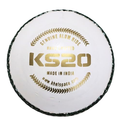 Image of KHELSPACE KS-20 Leather White Cricket Ball | Hand-Stitched | Professional Grade | Ideal for Day /Night Matches, Practice & Tournaments (1)