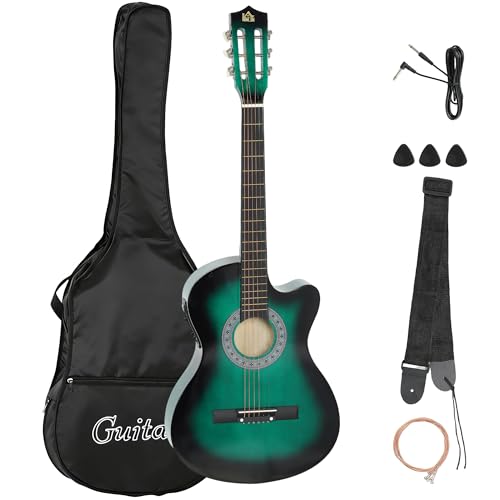 HOMCOM 38 Inch Full Size Acoustic Electric Guitar Classical Dark Green