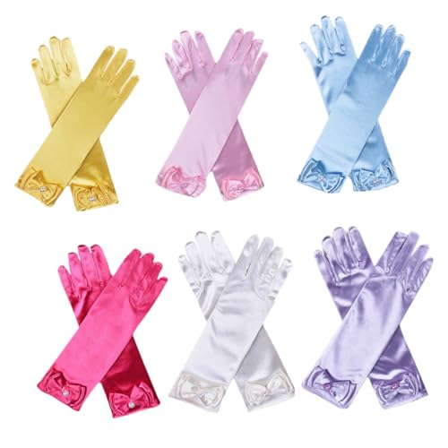 Guantes de satén para niña con lazo: pack de 6 pares para desfiles infantiles