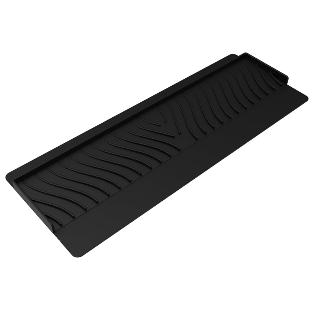 MiOYOOW Sink Edge Protector, Cuttable Silicone Sink Splash Guard with Drainage Design Sponge Organizer Holder for Kitchen Bathroom Countertop