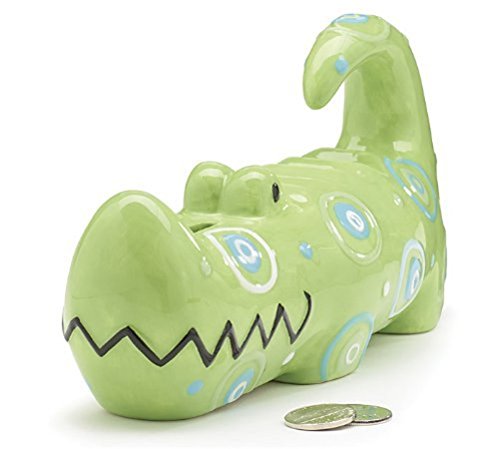 Whimsical Alligator Piggy Bank with Blue and Green Circles and Dots Great Savings Bank for Kids