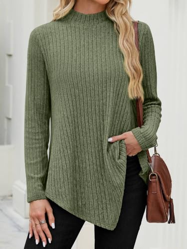 JUSTFASHIONNOW Womens Fall Tunic Tops Long Sleeve Shirts for Women Turtleneck Lightweight Sweaters Asymmetrical Hem Tops3