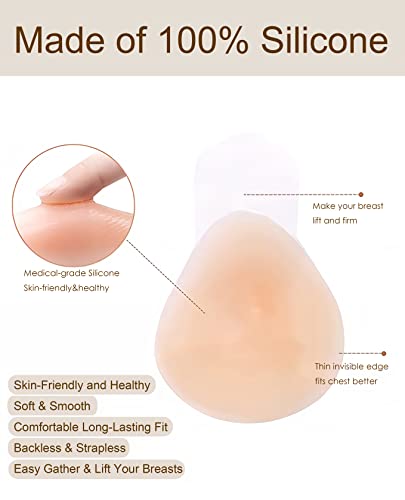 Adhesive Bra Sticky Bra For Women Push Up，Backless Strapless Bra Invisible Conceal Lift Backless Dress With Nipple Covers Beige #TOP1