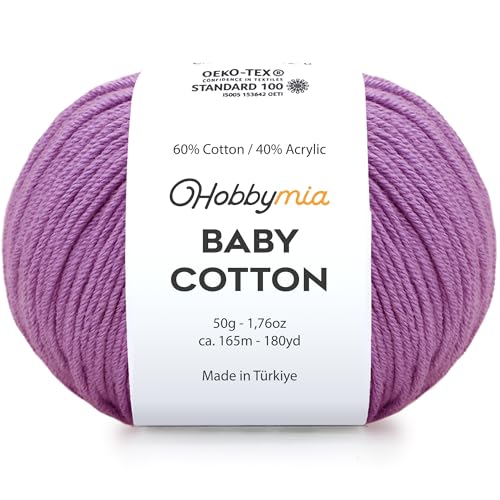 Image of Baby Cotton Blend Yarn - Soft Sport Weight Yarn for Crochet & Amigurumi - 50g /180yds - 60% Cotton 40% Acrylic - Ideal for Baby & Knitting Proj.(Dark Lilac, 1 Ball)