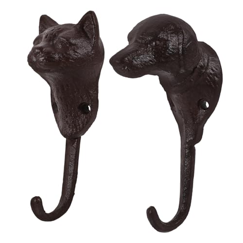 WEKAMOS 2 piezas Gancho de Pared Rústico de Hierro Fundido con Diseño Vintage de Cabeza de Perro y Gato de Colgador Multifuncional para Llaves Bolsos y Decoración de Hogar