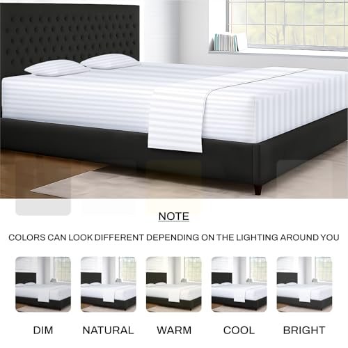 Image of SGI 108 inchx80 inch 4 Pc Florida King Sheet Set 600 TC 18 inch Deep, White Stripe
